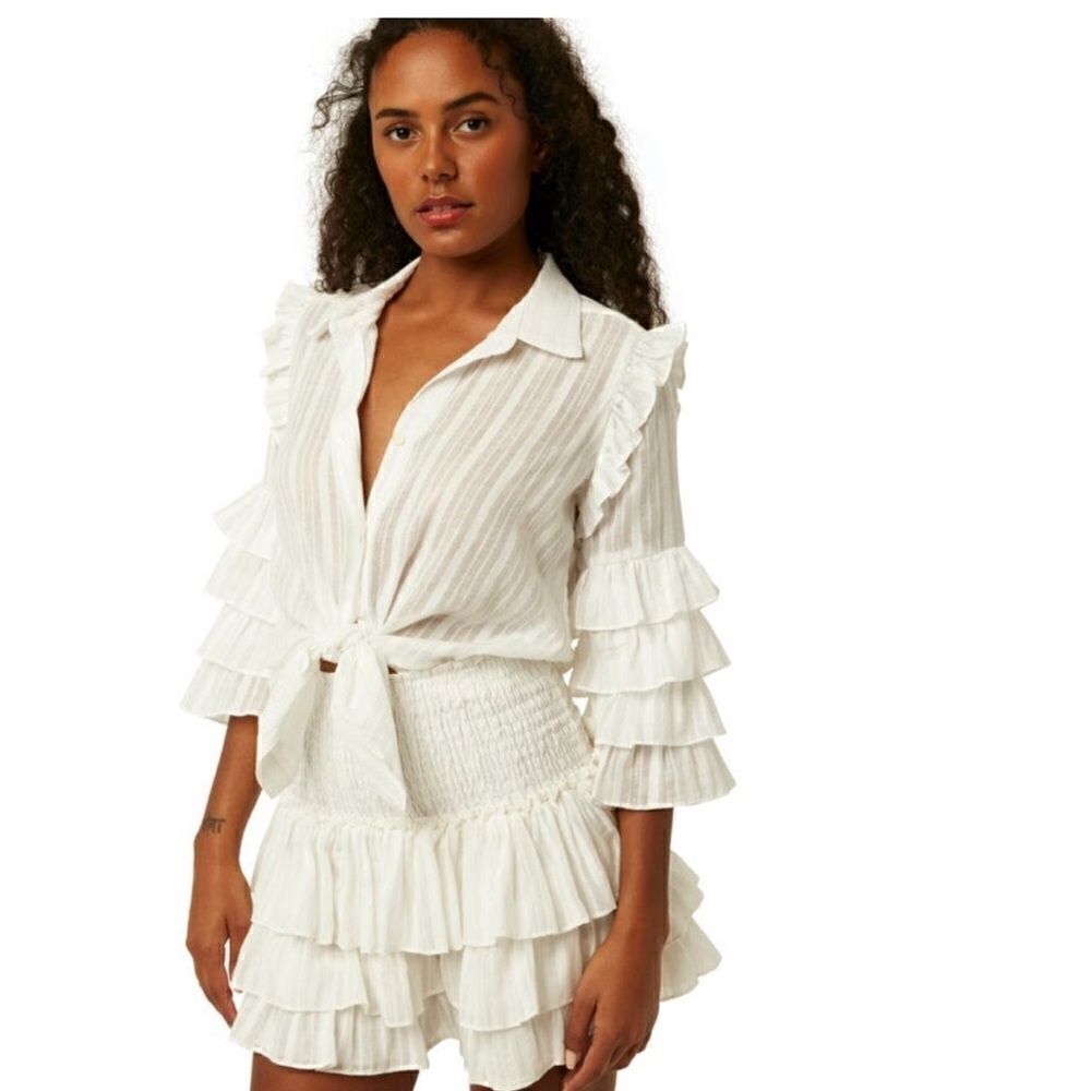MISA Agnes Smocked Tiered mini skirt in XS . NWT